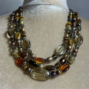 Tigers eye pearl and mix glass Bead Necklace